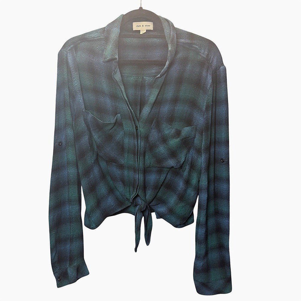 Cloth & Stone Women's M Sapphire Plaid Tie Front Shirt Indie Boho Indie Western